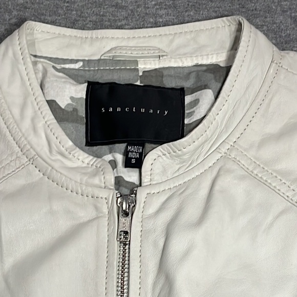 Sanctuary leather bomber style oyster white colored jacket. - Picture 3 of 12